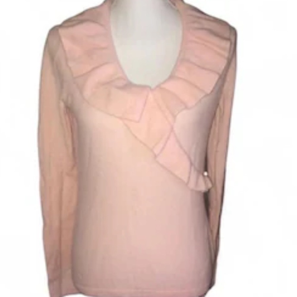 Charter Club Pink 100% Cashmere Ruffle V-Neck Faux Wrap Sweater Womens XS 2-Ply